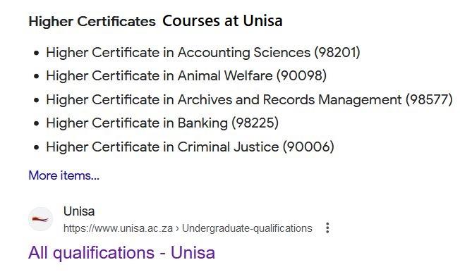 UNISA Higher Certificate Courses 2024-2025 - Www.unisa.ac.za