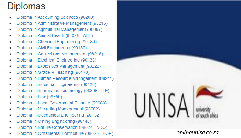 UNISA Diploma Courses For 2022 